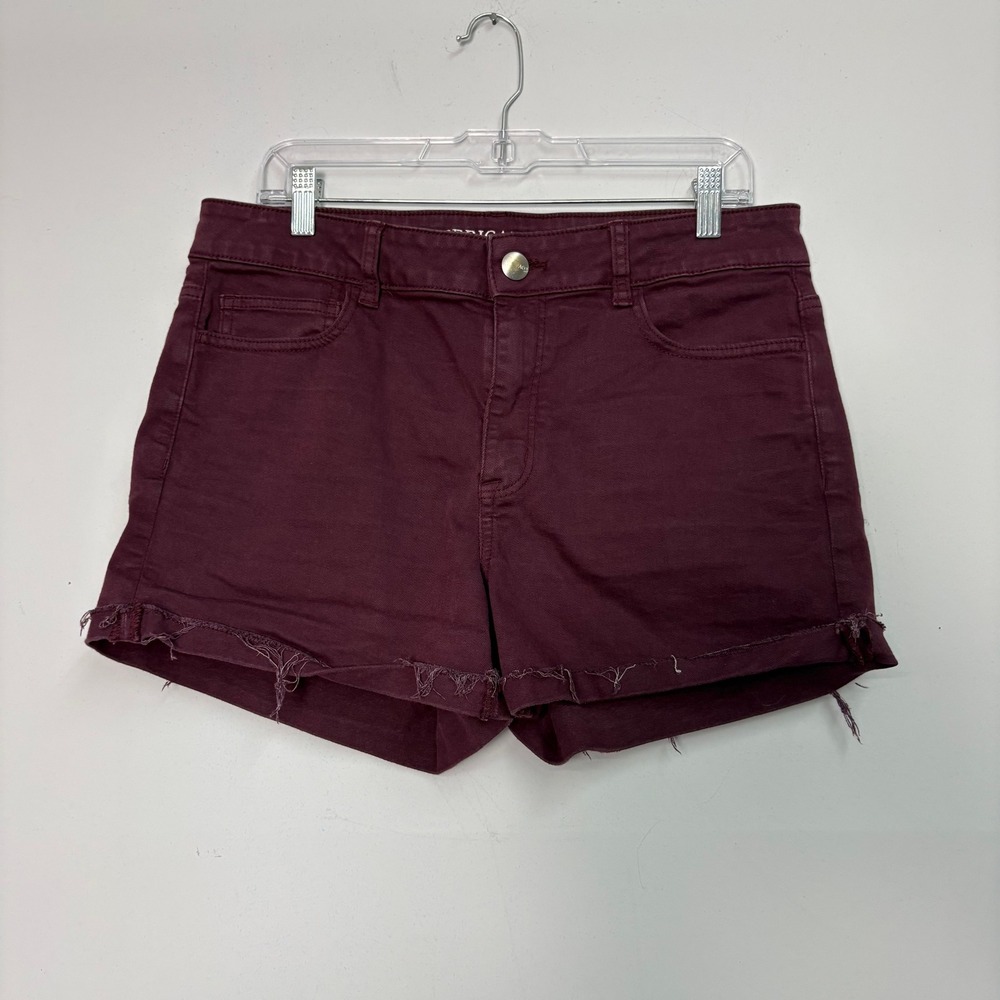 American Eagle Hi-Rise Shortie Purple Raw Hem Denim Shorts Womens 14 Stretch